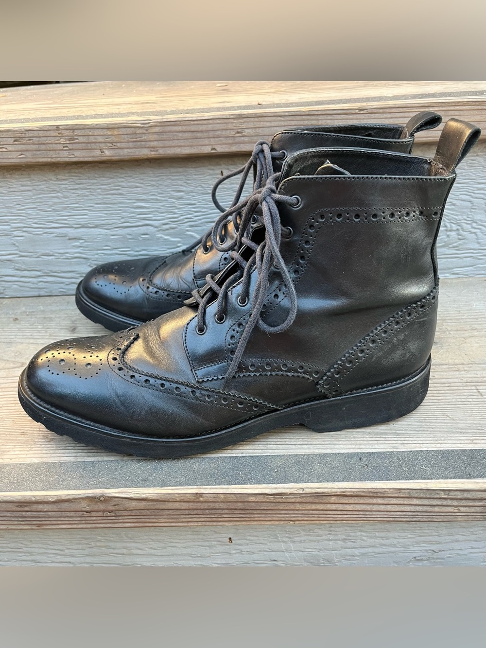 8 by YOOX Leather Wingtip Brogue Lace-Up Boots M SZ 11 W SZ 12 - Picture 4 of 7